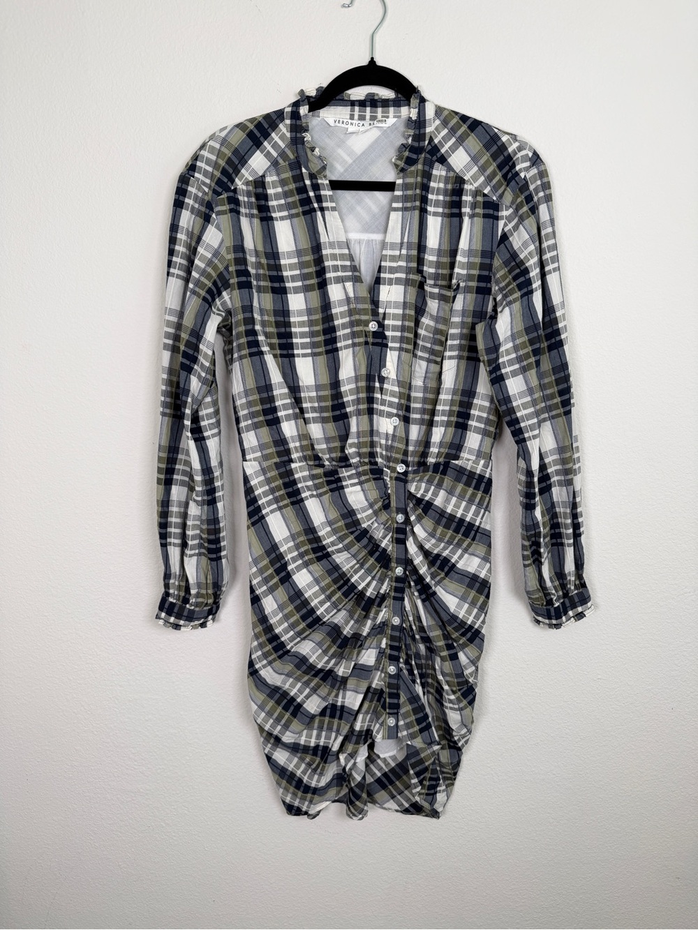 Veronica Beard Vilette Shirtdress Plaid Button Front Ruched Dress Size 6